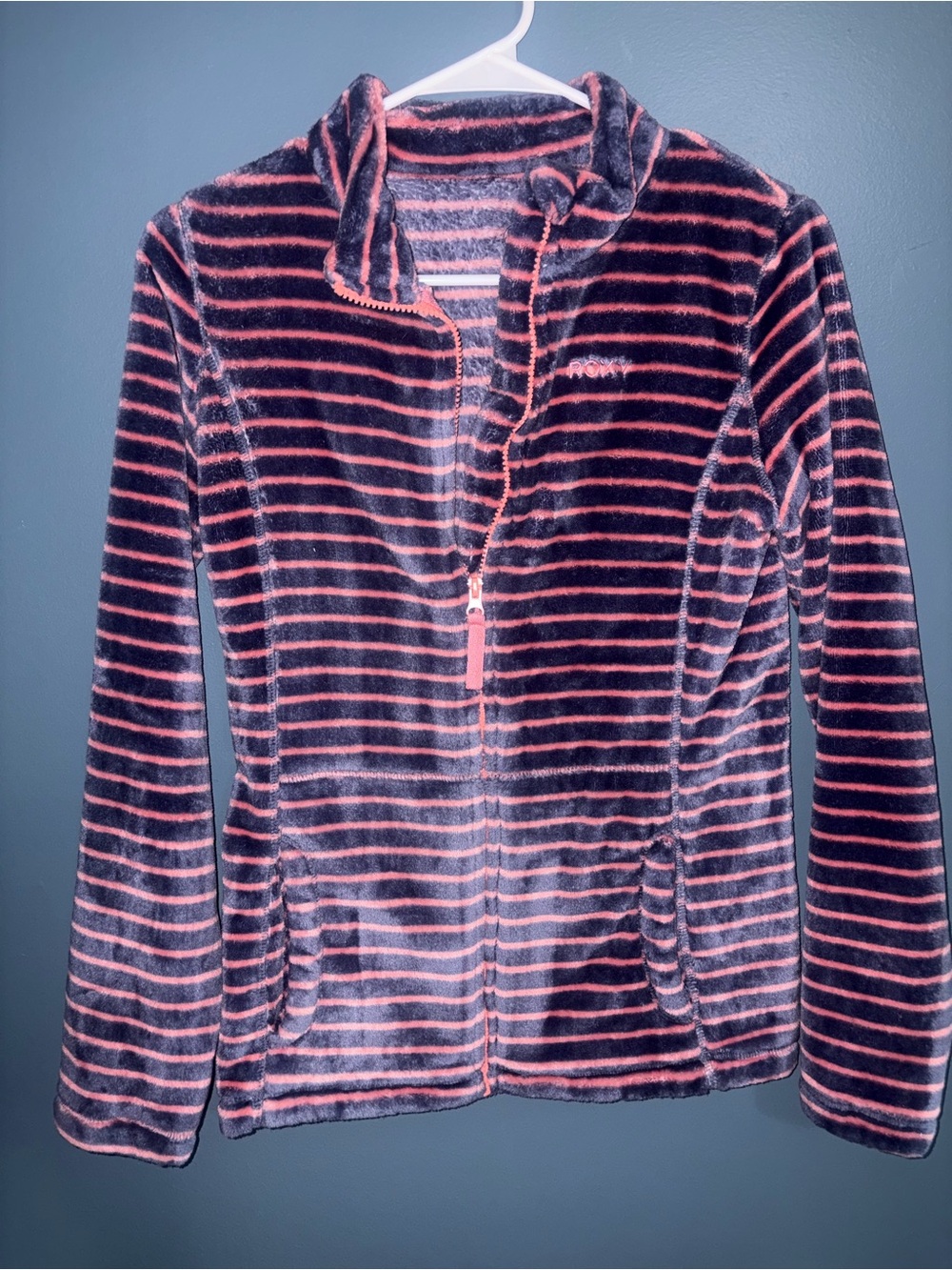 Roxy Girls' Cozy Striped zip up Fleece Jacket - Pink & Navy